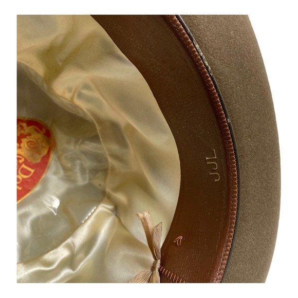 VINTAGE Dobbs Fifth Avenue Fedora Brown Hat 7 1/4‎ CLEAN WOOL SILK BOW - Picture 5 of 9